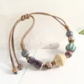 Jingdezhen ceramic beaded bracelet handmade braided rope retro ethnic style variant jewelry - Coffee & White Spinning Top Style