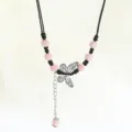 New Chinese Ceramic Butterfly Necklace Pink Bead Black Cord Variant Women Jewelry Item - Intoxicating Peach Blossom