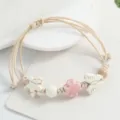 Beige Braided Ceramic Bead Bracelet Cute Star Flower Butterfly Hand String Versatile Style - Star and Butterfly / Pink