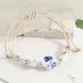 Ceramic flower beaded bracelet handmade woven adjustable literary style jewelry variant - Double Plum Blossom Blue and White