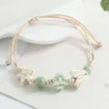 Chic butterfly ceramic beaded braided bracelet sweet style clover woven rope jewelry piece - Star and Butterfly / Bean Green