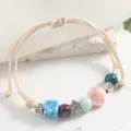 Fresh ceramic beaded braided bracelet variant, cute shell charm and elegant rope design. - Pink Shell and Cheese Sky Blue