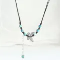New Chinese style butterfly necklace variant featuring blue beads and black cord design. - Shaonian You