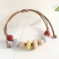 Retro handmade Jingdezhen ceramic bead bracelet ethnic couple braided rope jewelry item - Small UFO Yellow & White Style
