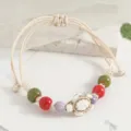 Handmade ceramic turtle woven bracelet variant with colorful beads, stylish and cute daily jewelry. - Turtle Red & Green Style