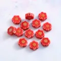 Ceramic smiley face flower loose beads for DIY handmade jewelry bracelets, cute charm accessories. - Bright Red Vertical Hole