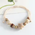 Handmade braided ceramic beaded bracelet with star design, vintage style adjustable wrist jewelry. - Small Star Style (Coffee White)