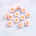 Pink daisy ceramic beads with smile face, 9.6x10.1mm DIY bracelet jewelry making accessories. - Light Pink Vertical Hole