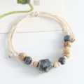 Handmade Jingdezhen ceramic beaded bracelet with beige cord, chic Chinese style artisan jewelry. - Small Star Style (Grayish White)