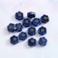 Blue ceramic daisy flower beads with smiley face for DIY handmade jewelry making 9.6mm - Royal Blue Vertical Hole