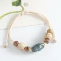 Handmade Chinese ceramic bead bracelet, beige woven cord variant, elegant artisan jewelry gift. - Small Geometric Diamond