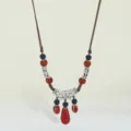 Bohemian water drop ceramic necklace long vintage sweater chain for women fashion apparel. - Wantang Red