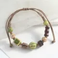 Handmade braided ceramic wooden bead bracelet retro ethnic style versatile adjustable jewelry accessory - Teal Style