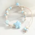 Handmade ceramic star bracelet, vintage blue and white bead woven rope fashion jewelry. - Solid Color Starfish