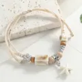 Jingdezhen ceramic star braided bracelet boho beach style handmade rope jewelry gift - Rhino Skin Shell & Starfish Charms