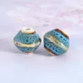 Perle Céramique Forme Top Bleu Marron Porcelaine Émaillée Accessoire Bijou 14x15.5mm - Glaçure réactive toupie bleue