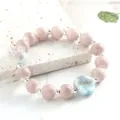 Bracciale di perle in ceramica in stile cinese con perle rosa e blu, gioiello versatile donna. - Tè ai fiori (rosa)