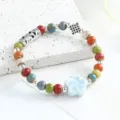 Chinese style ceramic beaded bracelet with pastel flower charm, vintage fashion jewelry - Neon Illusion Floral Note