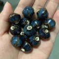 Cuentas de cerámica cambio de horno forma irregular DIY accesorios de joyería pulsera colgante - Cuentas de cerámica tipo peonza con esmalte floral azul zafiro