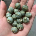 Cuentas de cerámica cambio de horno forma de peonza hecho a mano pulsera collar accesorios - Cuentas de cerámica tipo peonza con esmalte floral verde y blanco