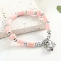 Nuovo braccialetto di perline in ceramica rosa in stile cinese con ciondoli metallici - Luna di brina (rosa)