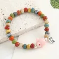 Colorful ceramic bead bracelet with cute rabbit pendant lucky charm for daily wear jewelry. - CS150