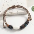 Handmade woven ceramic bead bracelet vintage ethnic style fashion jewelry for men - Sapphire Blue Melon Seed Round Beads