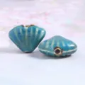 Blue ceramic scallop beads for DIY necklace bracelet jewelry making, 23mm size piece. - 18x23x8.5mm / Flower Glaze Blue