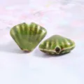 Green Scallop Ceramic Bead DIY Handmade Jewelry Accessory Bracelet Necklace Component - 18x23x8.5mm / Flower Glaze Green