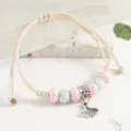 Pink ceramic beaded woven bracelet with ginkgo pendant, casual stylish handmade jewelry gift. - Pink Abacus Bead - Fishtail