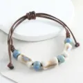 New Chinese style handmade ceramic braided bracelet, blue and bone-shaped beads minimalist style - Charming Bone Style