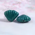 Dark Teal Green Ceramic Scallop Beads Flower Glaze DIY Jewelry Making Necklace Accessory - 18x23x8.5mm / Green Spotted Stone