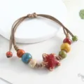 Ceramic starfish beaded bracelet, handmade woven cord, colorful cute wrist jewelry. - Small Starfish (Colorful Style)
