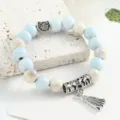 Bracciale di perle in ceramica stile cinese con perline di conchiglia nappa - Raccolto di grano prospero (modello blu)