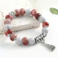 Nuovo bracciale con perle in ceramica in stile cinese con ciondoli in metallo - Raccolto di grano prospero (modello rosso)