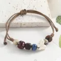 Retro vintage ceramic beaded bracelet for women, simple niche design braided hand jewelry. - Square Prism Butterfly (Imperial Pink)