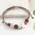 Retro artistic ceramic beaded bracelet for women, minimalist braided string wrist jewelry SKU. - Square Prism Butterfly (Pink)