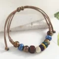 Retro handmade ceramic bead bracelet for men, versatile braided cord jewelry variant. - 3-Color Square Coconut Shell Beads