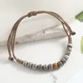 Retro handmade ceramic bead braided bracelet for men, stylish adjustable cord wrist jewelry. - Kiln Altered White Style