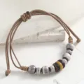 Handmade Jingdezhen ceramic beaded braided bracelet with adjustable brown cord, retro jewelry. - 3-Color Brushed Coconut Shell Beads