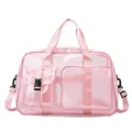 Rosa transparente PVC Netz Reisetasche mit Vordertaschen und Schultergurt fuer Strand und Alltag. - Rosa