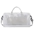 Silver PVC mesh travel duffel bag with handles and strap for beach sports gym use. - White