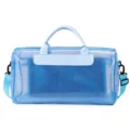 Blue transparent PVC mesh travel duffel bag, large capacity gym bag with shoulder strap. - Blue