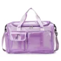 Clear purple PVC mesh travel bag waterproof gym tote with multi pockets and shoulder strap. - Purple