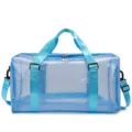 Blue PVC mesh travel duffel bag with handles and strap for camping and outdoor sports. - Blue