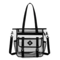 Transparente PVC Strandtasche Stadion Tasche mit Front Netztasche und Schultergurt - Schwarz