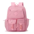Pink mesh backpack with multiple pockets, large capacity beach and school book bag. - Pink