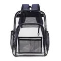 Transparenter PVC Rucksack mit marineblauem Besatz, klarer Schultasche mit vielen Fächern - Blau