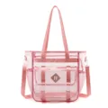 Rosa Transparente PVC Strandtasche Umhängetasche Shopper mit Netztasche für Damen - Rosa