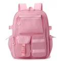 Rosa Netz-Rucksack mit vielen Taschen, großer Kapazität Schultasche und Strandtasche Modell. - Rosa
